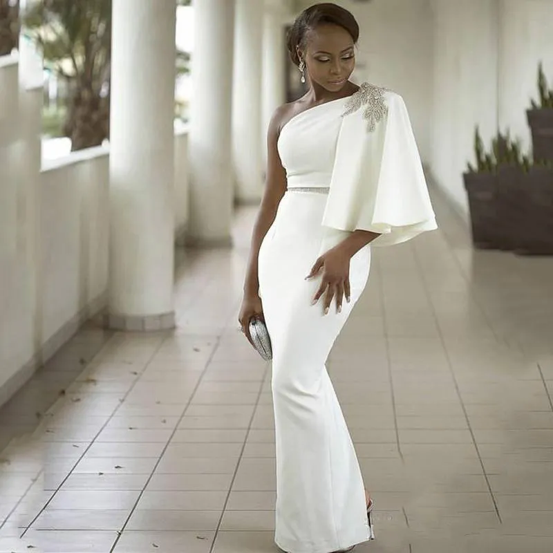 Blanche Elegante Une Epaule Robe De Soiree Femme Sud Africaine Femme Fille Fete Vestidos Personnalise Robes De Bal Satin Satine Du 87 56 DHgate