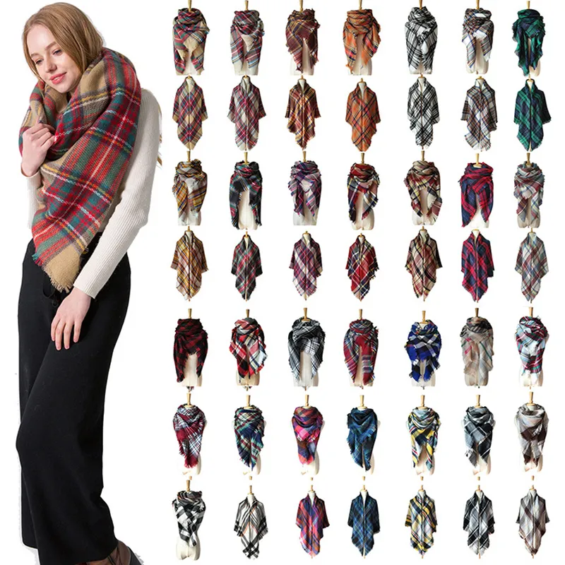 38 Kolory Plaid Pashmina Scarf 140 * 140 cm Oversized Tartan Szalik 28 Styles Wrap Szal Kwadratowy Tassel Szaliki Ciepła joga Koc M141