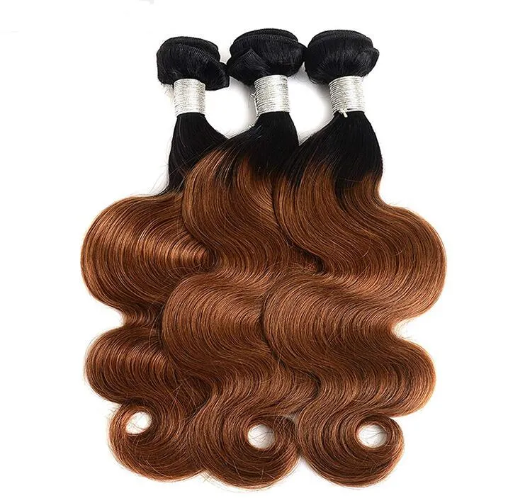 Unprocessed Brazilian Ombre Hair Body Wave Straight Remy Hair Weaves 1B/30 Double Wefts High Quality Free Shipping