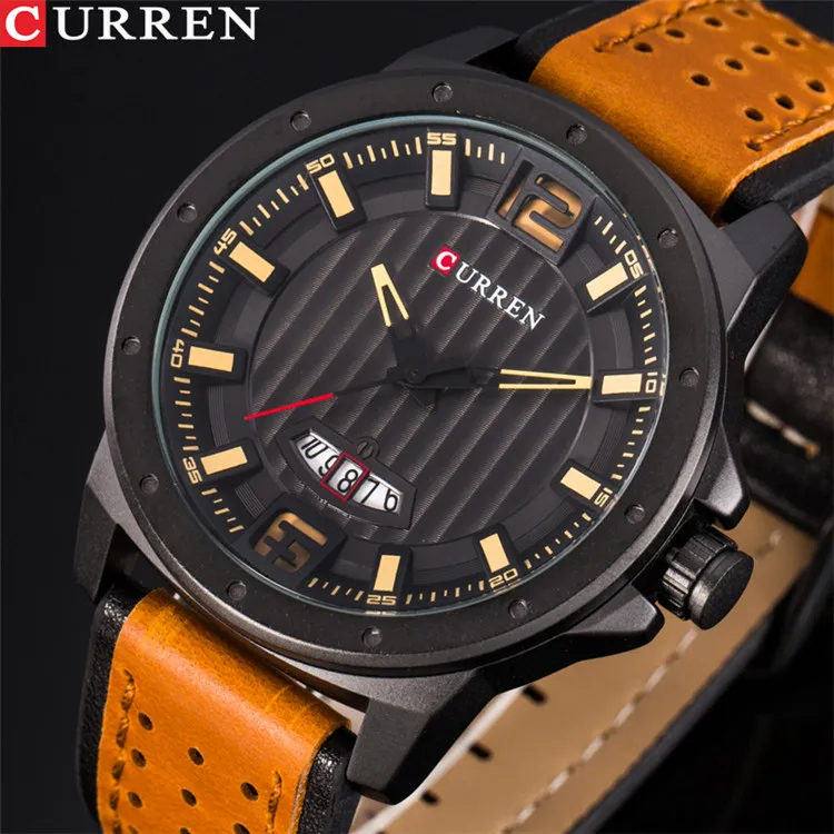 CURREN Fashion Design Casual Quartz Men's Watch With Leather Strap ...