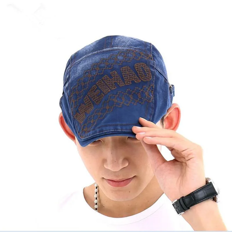 10st män Bomull Flat Snap Hattar Gamla män Brev Beret Hat Denim Jeans Newsboy Caps Ivy Gatsby Jakt Cabbie Driving Cap