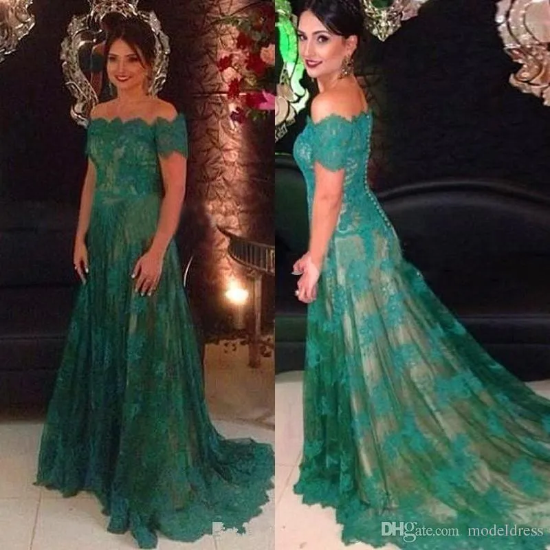 Mãe formal de renda verde escuro da noiva noivo vestidos off ombro de manga curta varrer trem vestidos de festa de noite plus tamanho personalizado