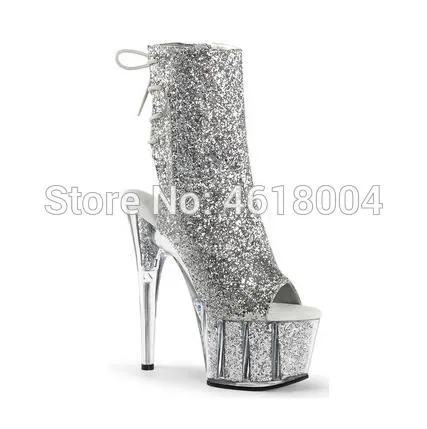 Kalmall Glitter Fetish Shoes Bling Ankleブーツナイトクラブダンサープラットフォームハイヒール剣闘士レースアップスーパーヒールポールダンス