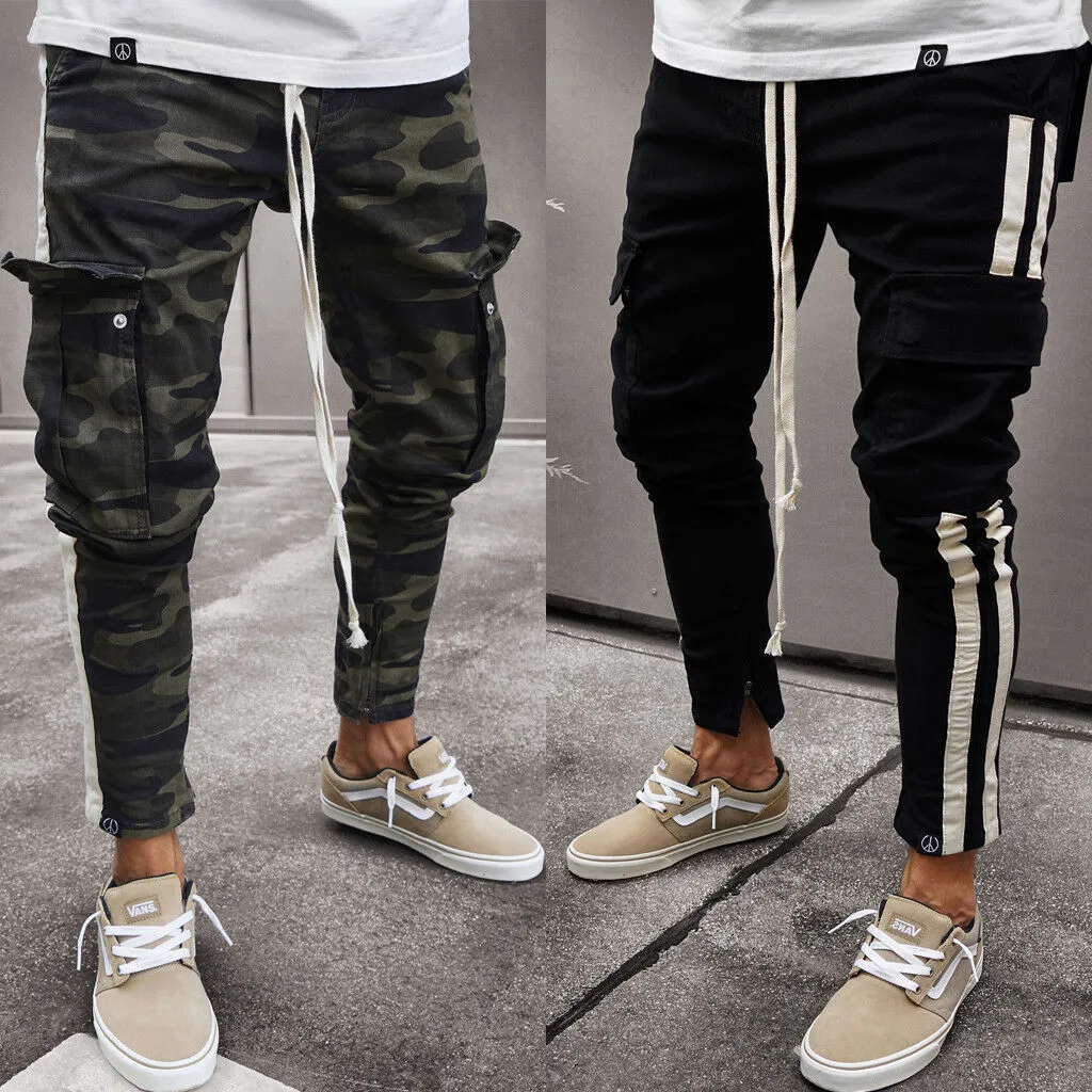 Pantalons pour hommes Mode Hommes Pantalons Casual Camouflage Travail Cargo Pantalon Side Stripe Hip Plus Taille S-3XL