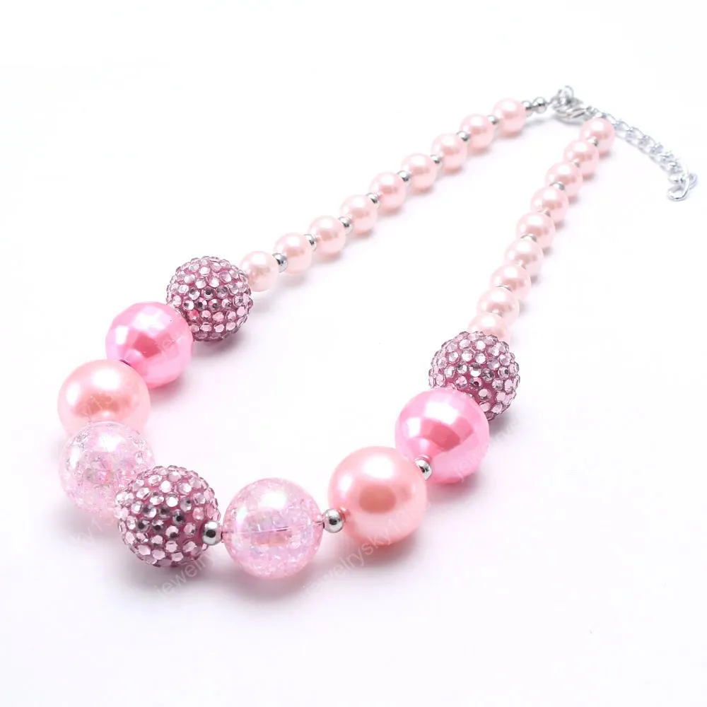 Hot Sale Chunky Baby Girls Bubblegum Halsband DIY Smycken Handgjorda Rosa Beaded Gumball Necklace Kids Barn Present