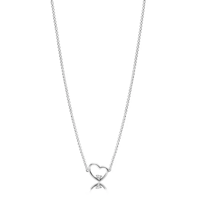 Nuovo 100% argento sterling 925 rotondo a forma di cuore romantico con trasparente CZ collana semplice per le donne regalo originale di gioielli di moda quattro
