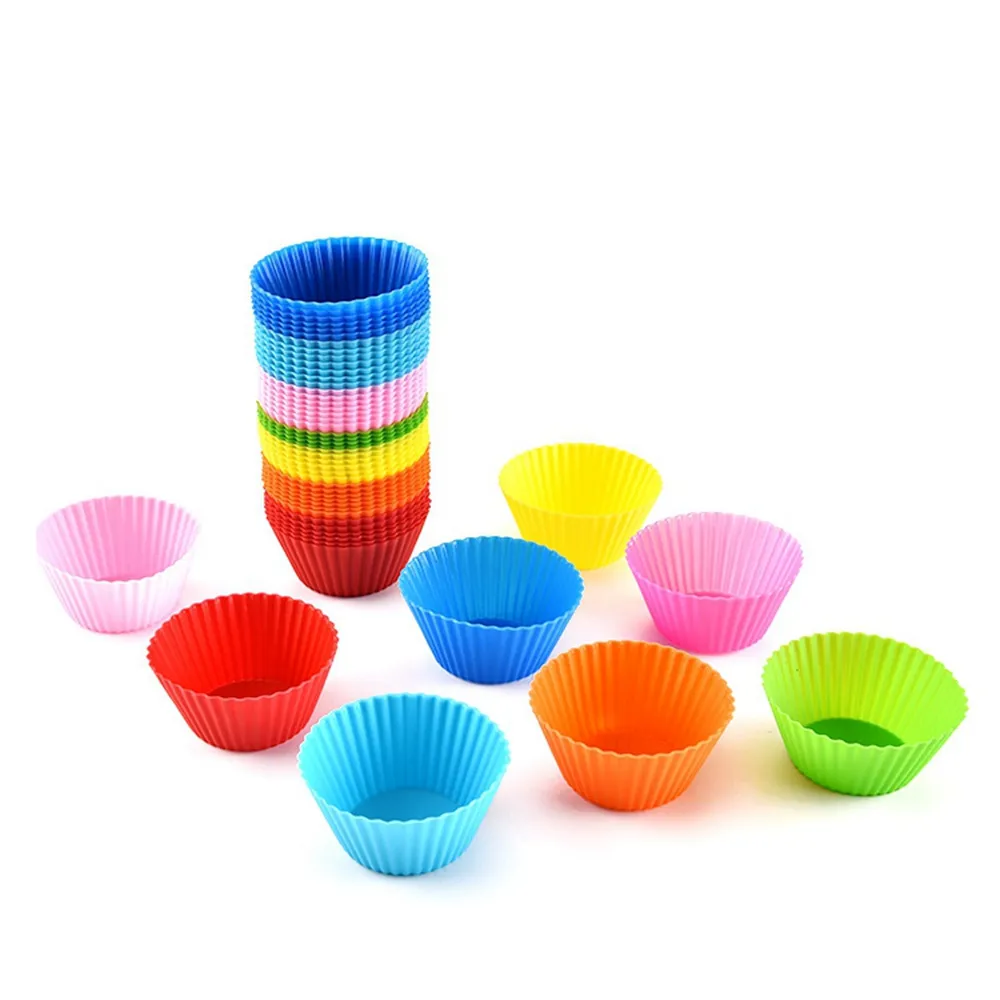 Silicone Muffin Cupcake Baking Moulds Cake Cup Colorful Round Shape Bakeware Mould Case Baking Cup Mold Tools HHA1302