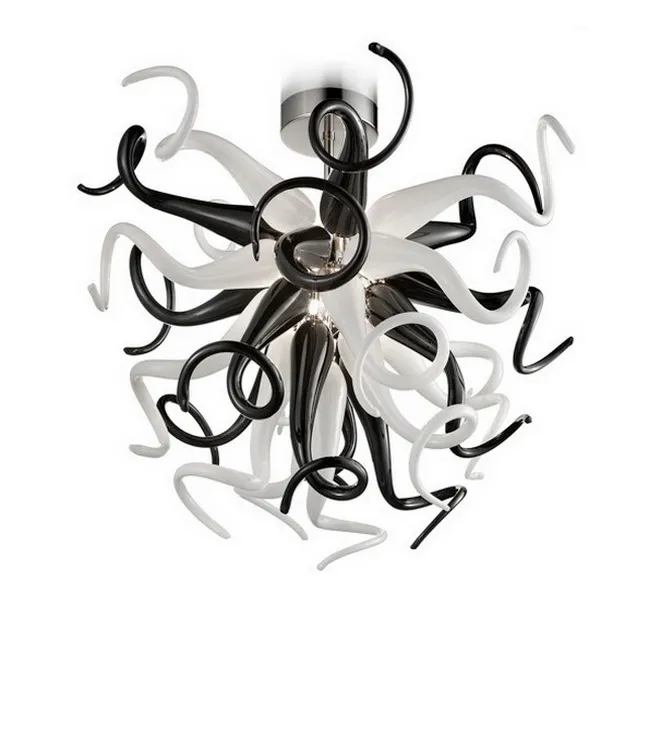 Mini Size White and Black Kroonluchter Armatuur Living Diner Room Decor Chihuly Murano Glass Hanglamp