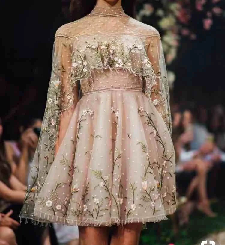 Paolo Sebastian High Neck Embroidered Tulle flower prom dress - Formal A-Line Evening Gown for Parties and Special Occasions