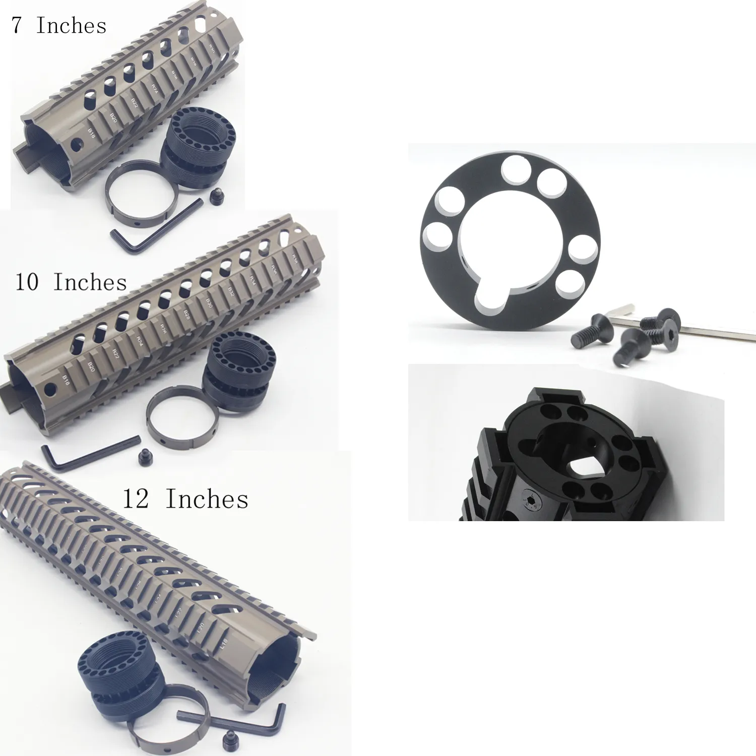 7 '' 10 '' 12 '' inç Tan Renk Baskılı Ücretsiz Şamandıra Quad Raylı Handguard Picatinny Montaj Sistemi ile / Ön Uç Kapağı