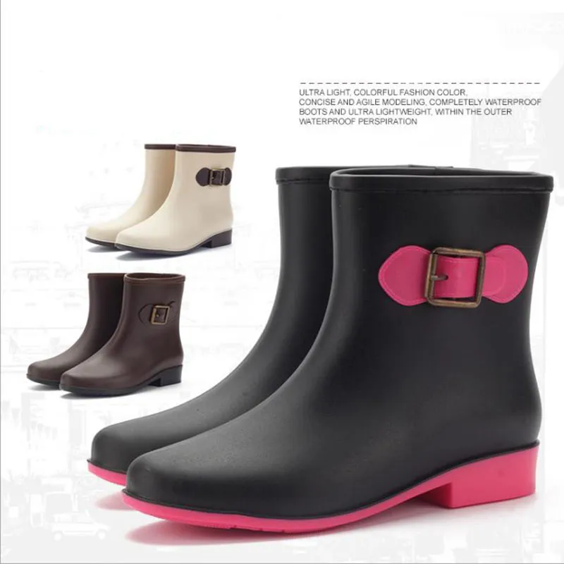 Hot Sale- Women Rain Boots Ladies Comfortable Mid-Calf Mixed Colors Heel Waterproof Charm Rainboots 2016 New Fashion Design PVC Simple Good