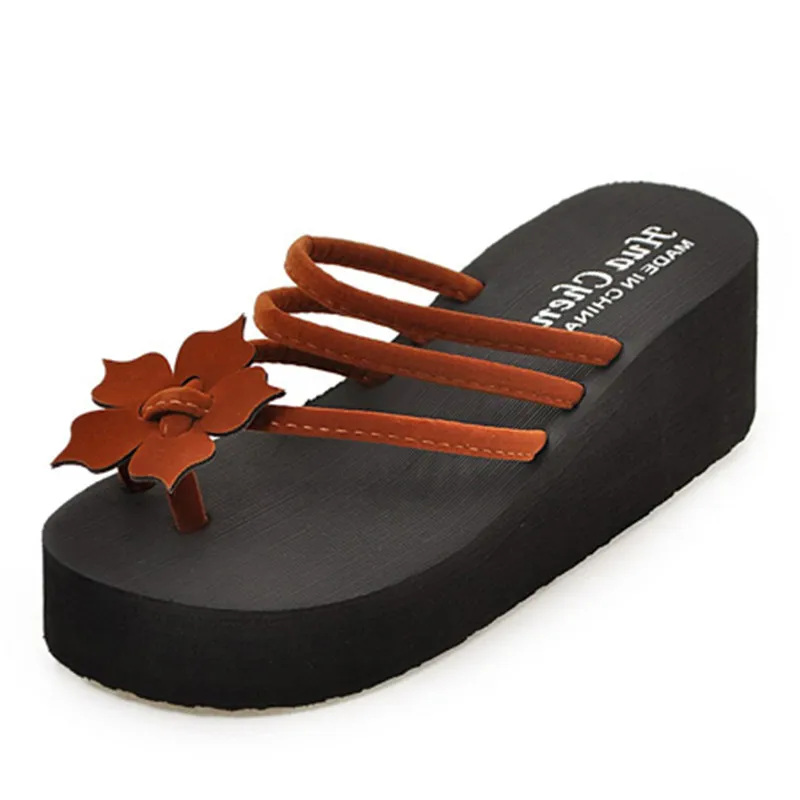 Sommarblomma kilar Flip Flops Kvinnor Plattform Tofflor Kvinnors Flip Flop Sandaler Kvinna Handgjorda Non-Slip Eva 6cm Heels Slipper Beach