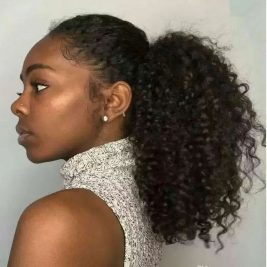 Queu De Cheval Cheveux Bouclés 100% cheveux humains queue de cheval afro crépus bouclés enrouler autour  d'extensions de queue de cheval, cheveux vierges brésiliens queue de cheval  afro crépus cheveux bouclés 1b 120g