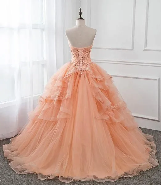 Light Coral Ruffle Ball Gown Light Orange Quinceanera Dresses With Applique Beaded Lace And Strapless Design Perfect For Prom Sweet 16 Or Formal Occasions In 2020 From Lovemydress 114.25 DHgate.Com