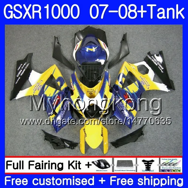 7 Regali + Serbatoio per SUZUKI GSXR-1000 K7 GSX-R1000 GSXR 1000 07 08 301HM.26 GSXR1000 07 08 Carrozzeria Giallo HOT GSX R1000 2007 2008 Carenature