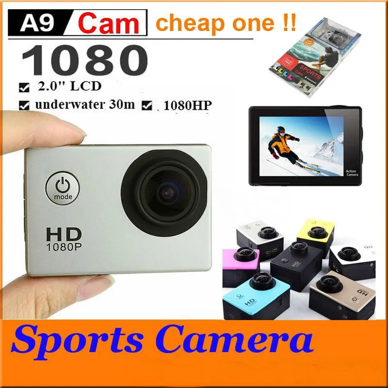 Sport HD Actie Camera Duiken 30m 2 "140 ° Meter Waterdichte camera's 1080p Full HD SJCAM-helm Onderwater Sport DV Auto DVR Goedkope A9