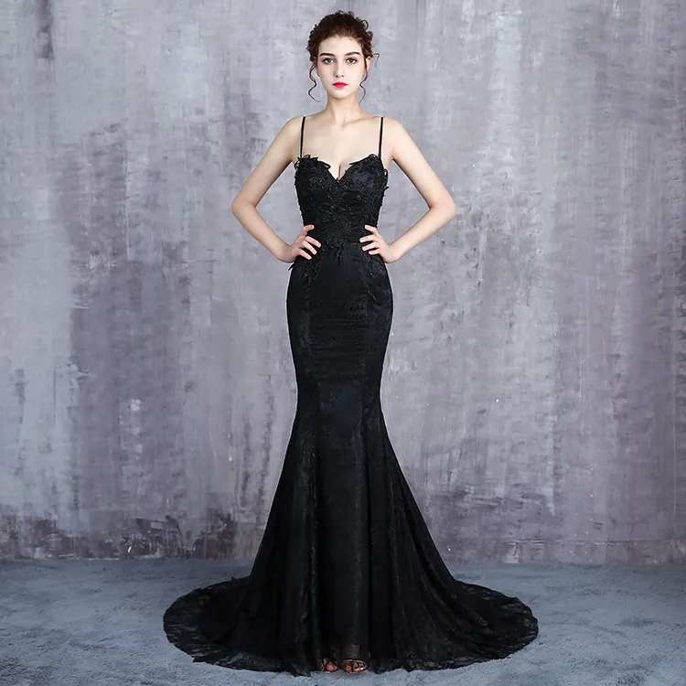 Black Mermaid Lace Long Wedding Dresses With Straps Open Back Modern  Non-White Reception Gowns Simple Elegant Custom Made For Women from Dhgate  Mermaid Wedding Dresses - price 115.32
