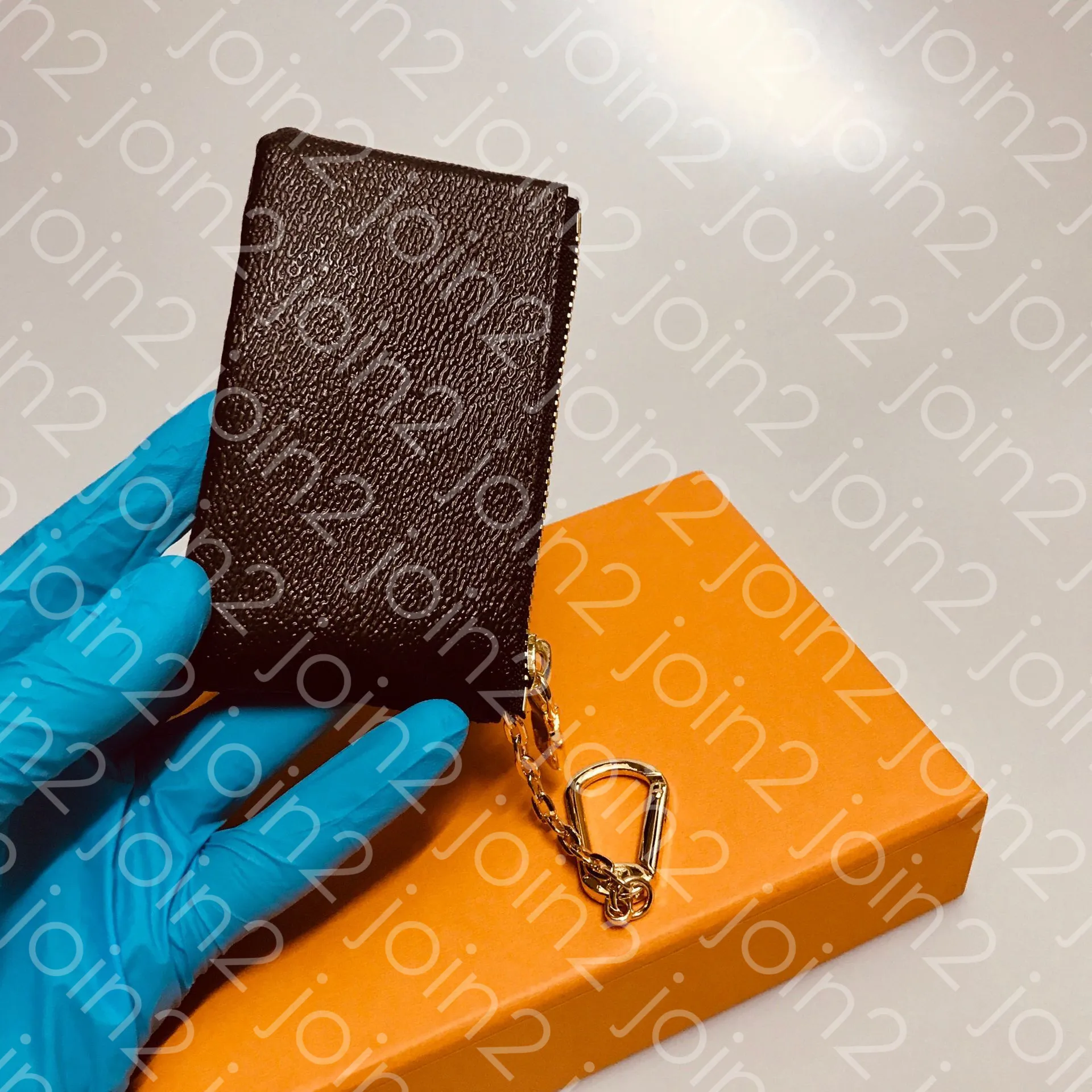 Designer Leather Key Pouch with Credit Card Slots and Coin Purse Brown
