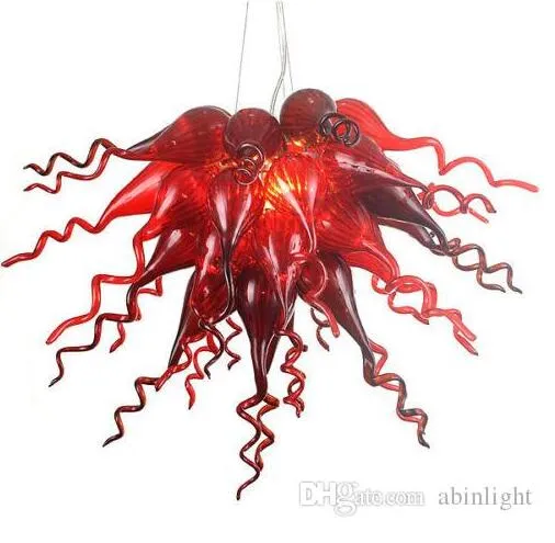 Wholesale 100% Mouth Blown Art pendant lamps Chandeliers Style Red Glass LED Light Source AC 110V 240V Modern Chandelier for Villa