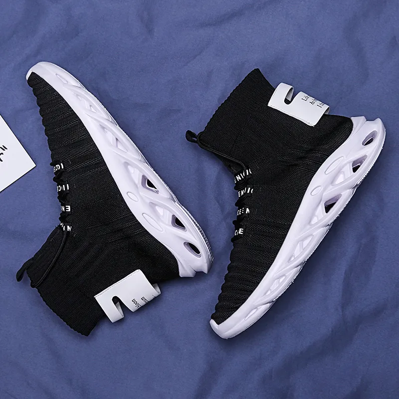 Ontwerper-k blauw zwart wit gebreide mannen ontwerper luxe voor mannen boot casual sneakers dubbele boxed1015