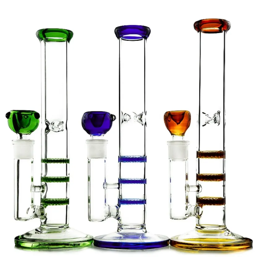 Glas vatten bongs oljeplattor Triple Comb Percolator Hookahs Rökrör Heady DAB 10 tum Färgrik rökning hookah 14mm skål