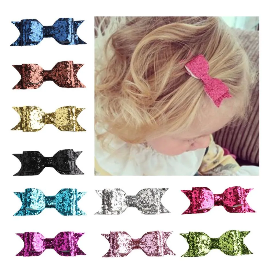 Simpatici mini bambine fiocchi per capelli clip doppio strato glitter bambini forcine paillettes accessori copricapo principessa 16 colori scelgono