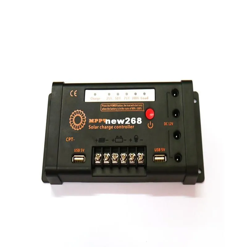 Бесплатная доставка MPPT 10A солнечный контроллер заряда двойной USB 5 В с LED 12 В 24 в панели солнечных батарей контроллер заряда Вкл Выкл функция управления
