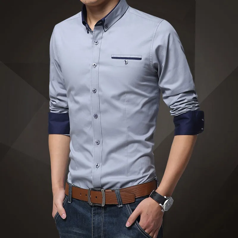 Januarysnow Legible Casual Social Formal Shirt Men Long Sleeve