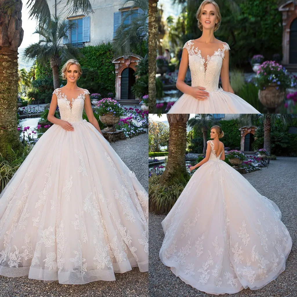 2020 Robe De Noiva Dentelle Robe De Bal Robe De Mariée Élégante Princesse Cap Manches Tulle Applique Robe De Mariée Robe De Mariée Robe De Mariee