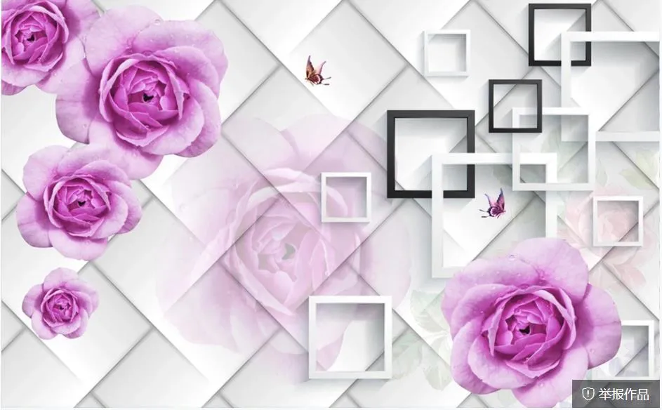 Romantic Rose 3D Wallpaper Mural - Living Room TV Background, Stereo ...