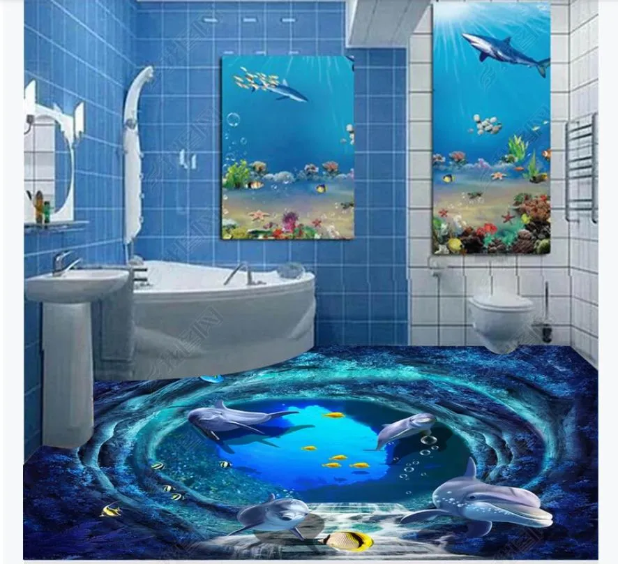 Juego De Accesorios De Baño, Juego De Tres Piezas Con Estampado De Delfines Saltando Hacia Arriba, Juego De Baño Con Cortina De Ducha Y Alfombras