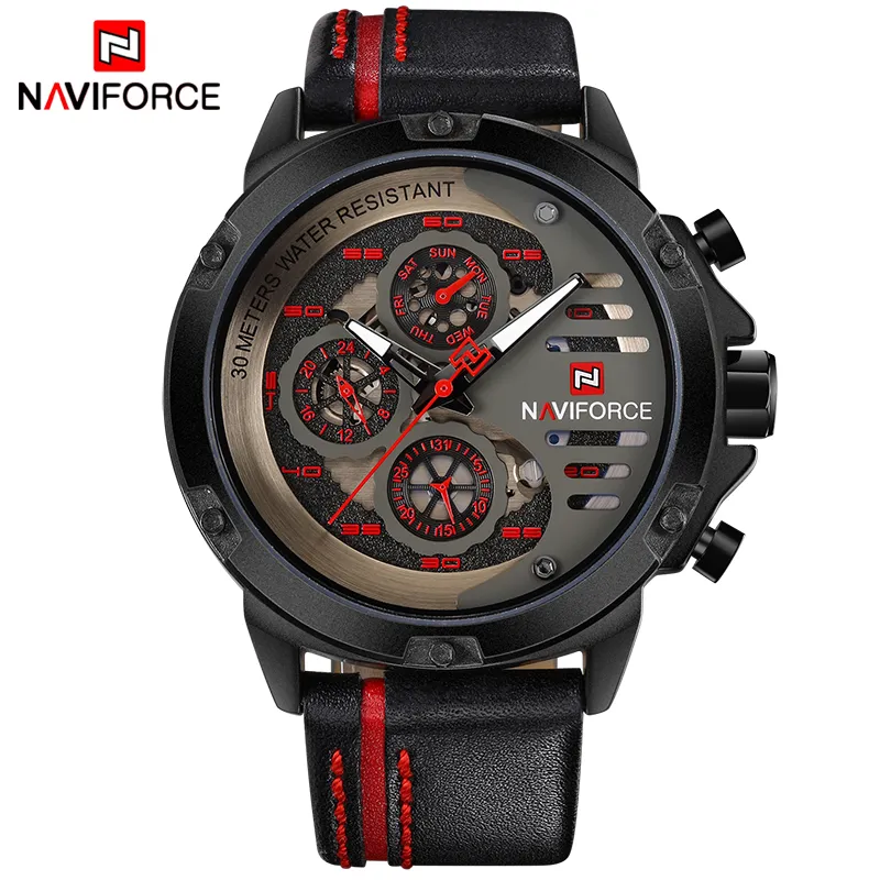 NAVIFORCE Luxe Merk heren Sport Horloges Mannen Lederen Quartz Waterdicht Datum Klok Man Militaire Polshorloge relogio masculin253D