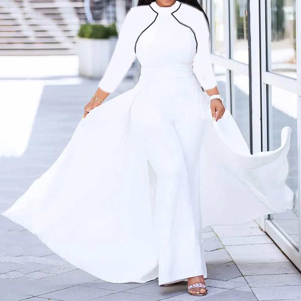 Autumn African Fashion White Long Sleeve Jumpsuit Formal With Wide