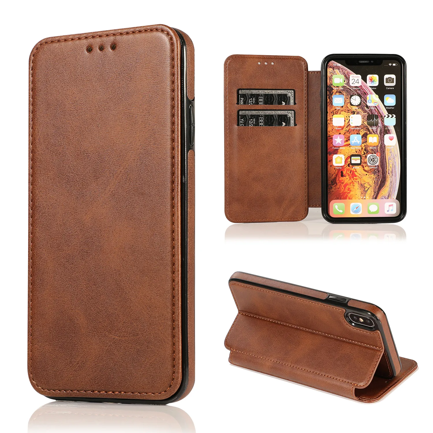 For Samsung S10 E S9 S8 Plus Note 9 8 Leather TPU Material Strong Magnetic Absorption Protective Phone Case