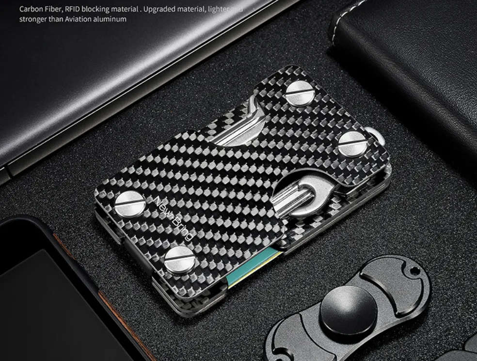 Sleek Carbon Fiber Money Clip With Cash Strap, Credit Card