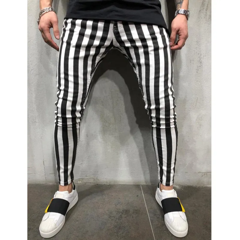 2019 mode Dünne Hosen Sommer Herren Stretch Striped Plaid Hosen Komfortable Hohe Taille Zipper Casual