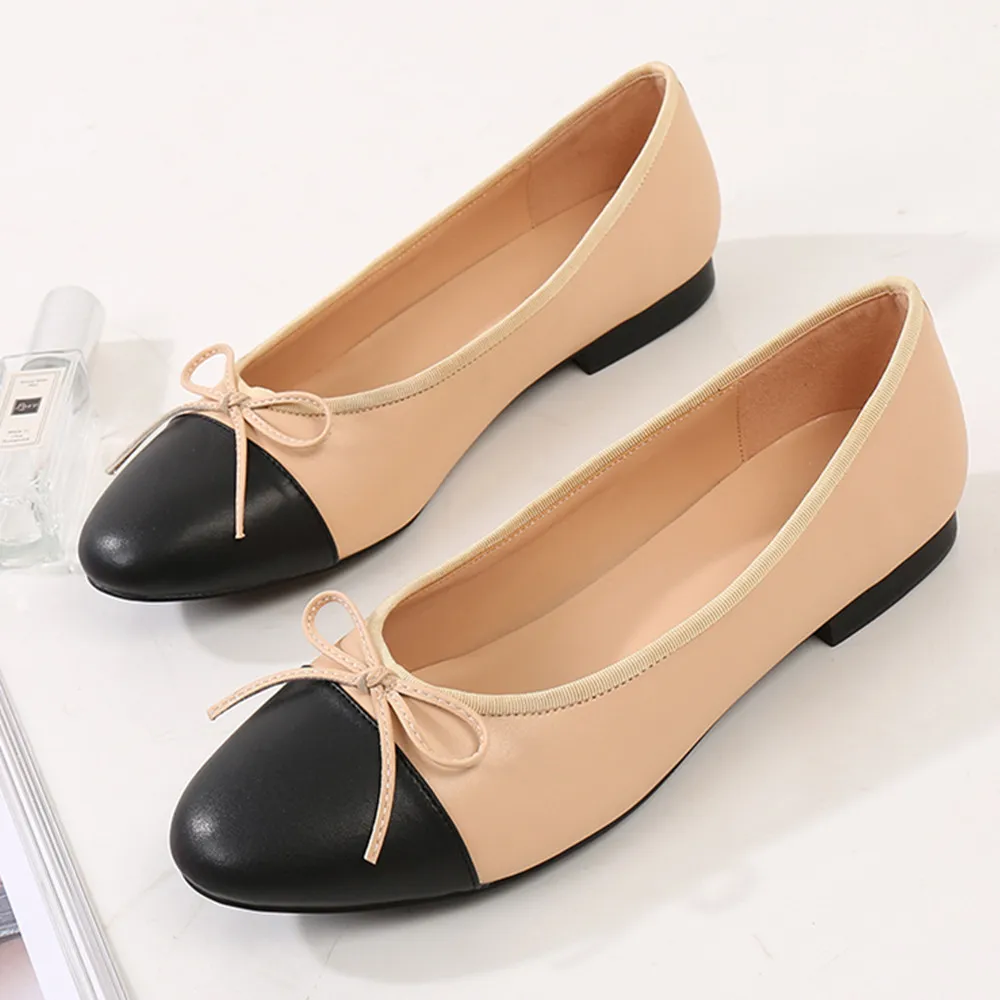 Two Tone Classic Bow Pumps Tweed Ballet Work Shoes for Women 2024 Collection