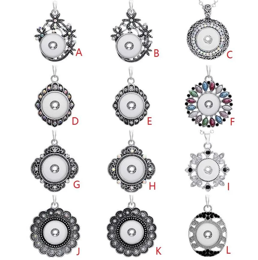 Mode argent métal bouton pression pendentif collier strass rétro pendentif bricolage 18mm gingembre boutons pression collier bijoux