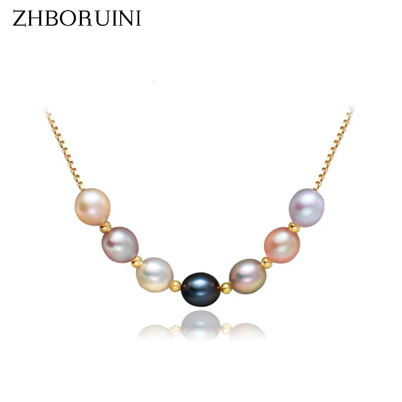 Zhboruini Pearl Jewelry天然淡水真珠マルチカラーパールネックレスペンダント925女性用スターリングシルバージュエリーJ190528