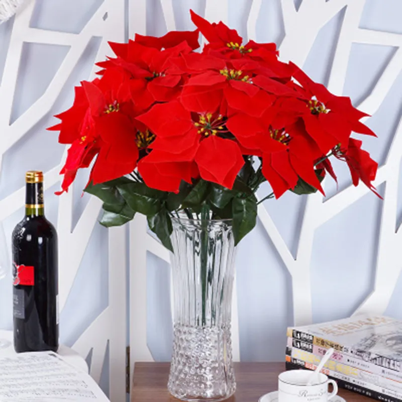 50cm Artificial Poinsettia Christmas Flowers, Red Silk Decorative ...