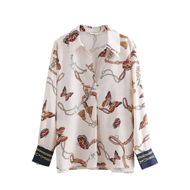 2018 Women Vintage Chain Butterfly Printing Casual Kimono Blouses Shirt Women Autumn Chic Blusas Roupas Femininas Tops Ls2669 Y190427