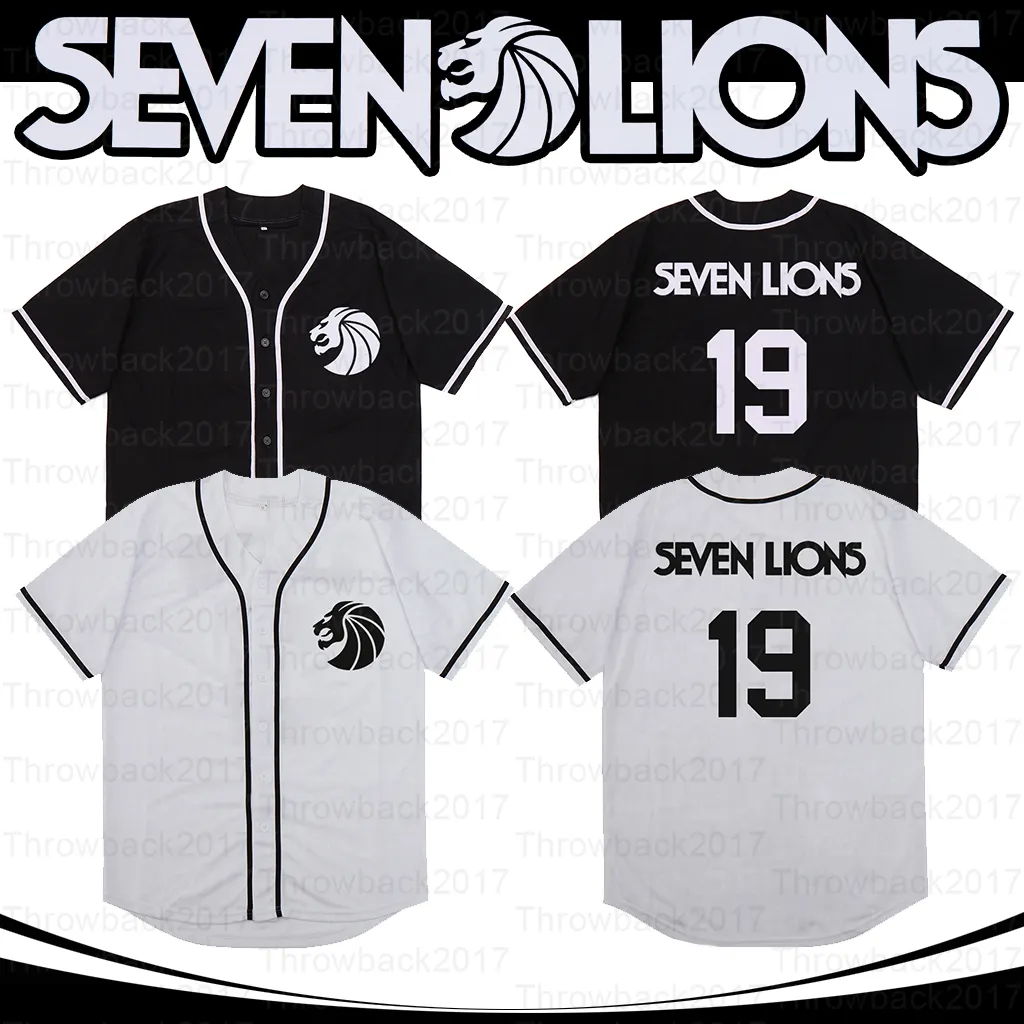 Seven Lions Baseball Jersey Singer 19 Heren Wit Zwart Gestikt Fashion versie Diamond Edition Jerseys