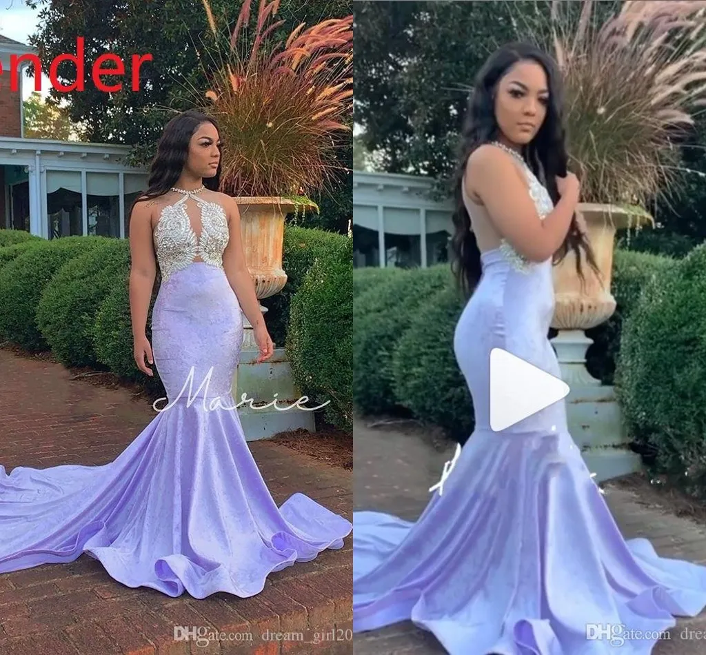 Black Girls Velvet Mermaid Prom Dresses Beaded Backless Floor Length Formal Gowns
