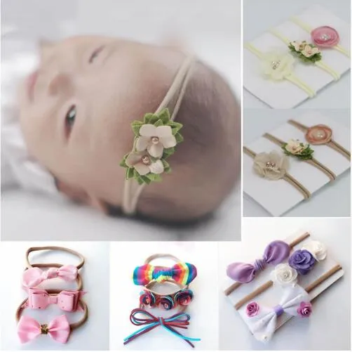 3 pièces/ensemble mélange Style perle fleur ruban dentelle bandeau bébé bébé fille bandeau élastique Hai bande enfants cheveux accessoires