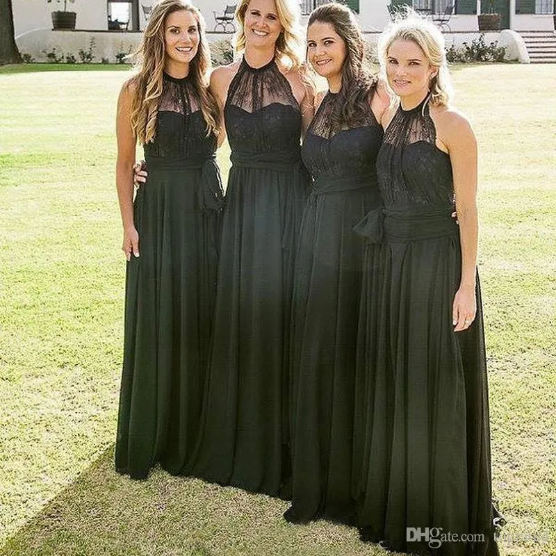 Compra 2020 Vestidos De Dama De Honor Elegantes Negros Para La Boda Halter  Sin Mangas De La Boda De La Boda, Use La Gasa Más Tamaño Modesto Criada De  Los Vestidos De