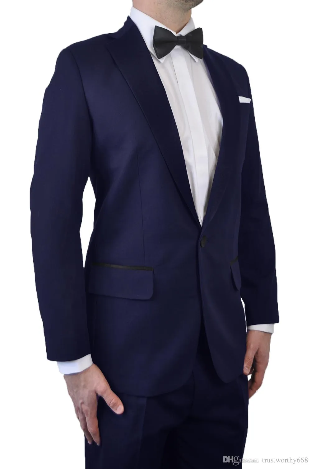 Populär One Button Groomsmen Peak Lapel Groom Tuxedos Män Passar Bröllop / Prom Best Man Blazer (Jacka + Pantst + Tie) 952