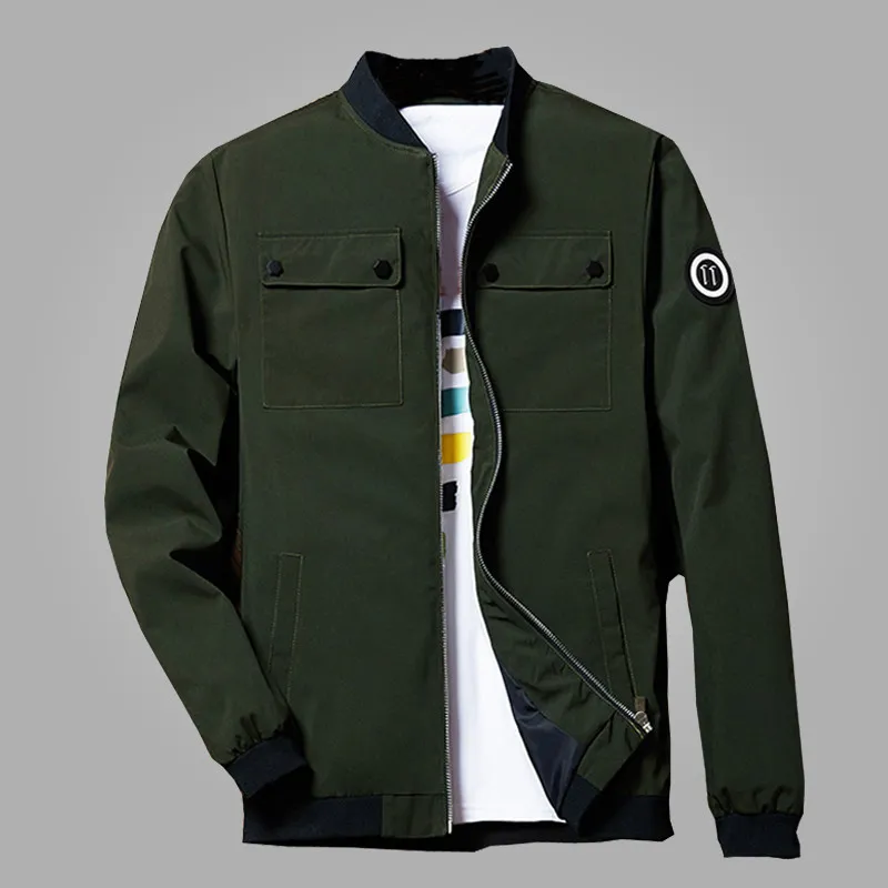 Осенняя весенняя бомбардировщик куртка мужчины повседневная стройная посадка пилотное пальто мужская мода мужская одежда армии зеленая куртка пальто плюс размер 4xl