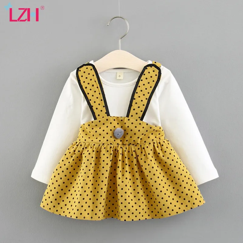 LZH 2020 가을 유아 아기 캐주얼 점은 바느질 긴 소매 드레스 아기 소녀 공주 드레스 신생아 의류 인쇄