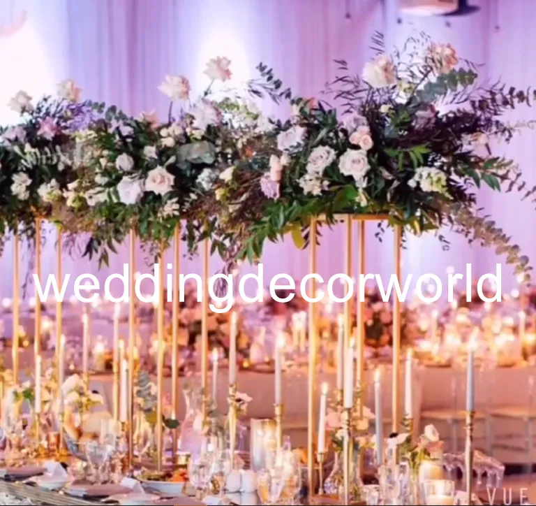 Decorazione di nozze Sfondo Fiore di rosa artificiale Supporto da paretenuovo elegante supporto per fiori alto in metallo dorato per l'arredamento del centrotavola della tavola di nozze289