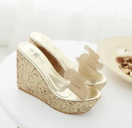 Glitter wit goud kristal strass bowknot wig schoenen bruids trouwschoenen maat 34 tot 40 handelBear260i